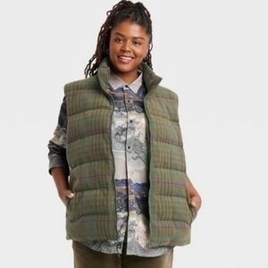 Houston White Plaid Puffer Vest Wool Blend